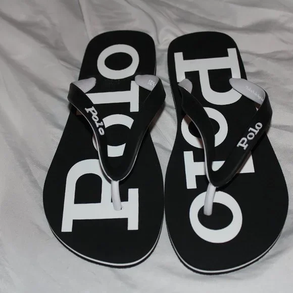 Mens Polo by Ralph Lauren Black and White Sandals BN Polo Ralph Lauren Men Whittlebury Flip Flops Thongs shoes  main image 3